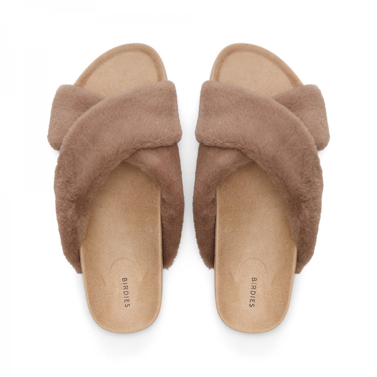 The Robin | Tan Faux Fur Women's Slide - Click Image to Close