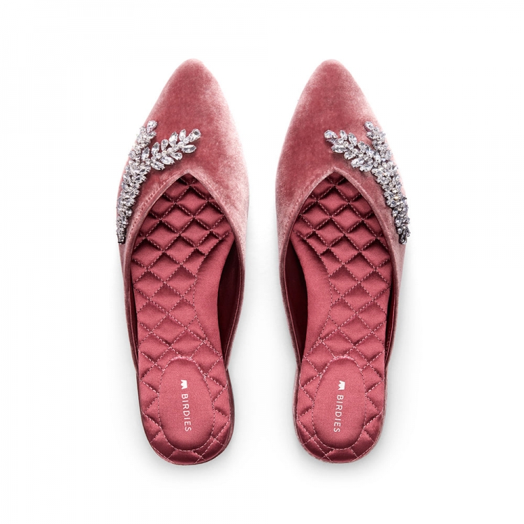 The Swan | Jeweled Pink Velvet Women's Slide - Click Image to Close